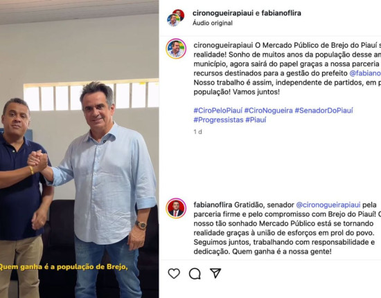 Ciro anuncia construção do Mercado Público e prefeito petista agradece: 