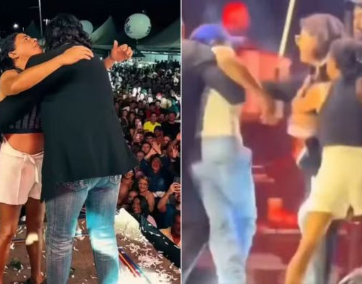 Confusão no palco! Roberta Miranda dá soco e chute após ser surpreendida por fã: “Foi instintivo”