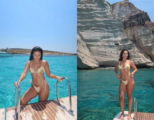 Maisa brilha na Grécia e arranca suspiros com cliques em passeio de barco