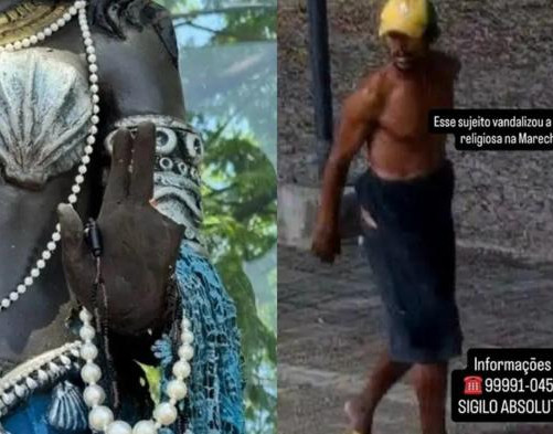 Polícia divulga imagens de homem acusado de depredar imagem de Iemanjá