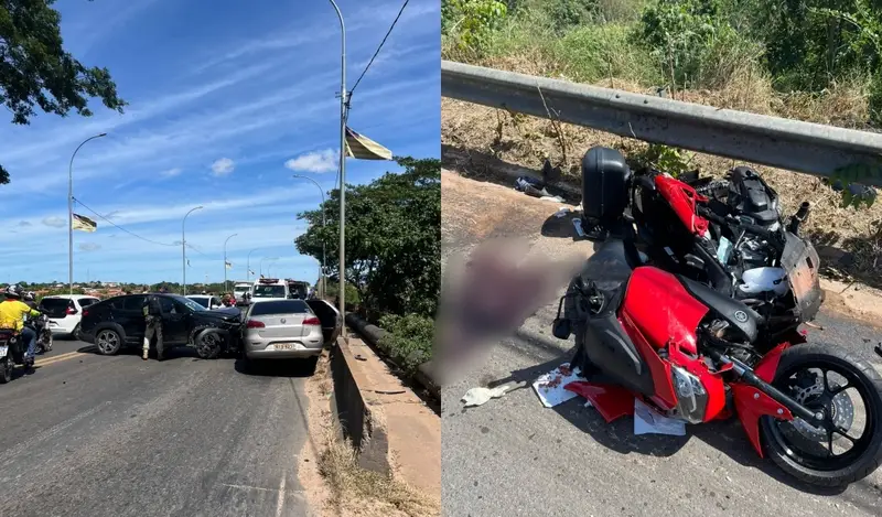 Homem perde a perna em acidente envolvendo cinco veículos na Ponte do Tancredo Neves