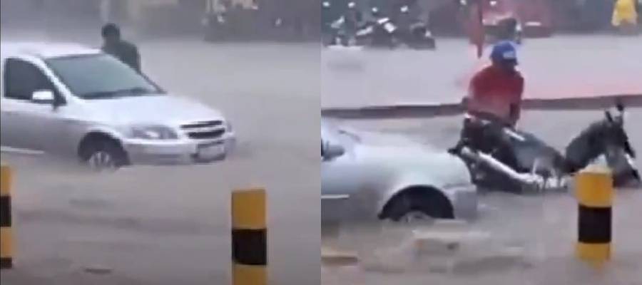 Esperantina debaixo de água: Rio transborda e tempestade arrasta veículos