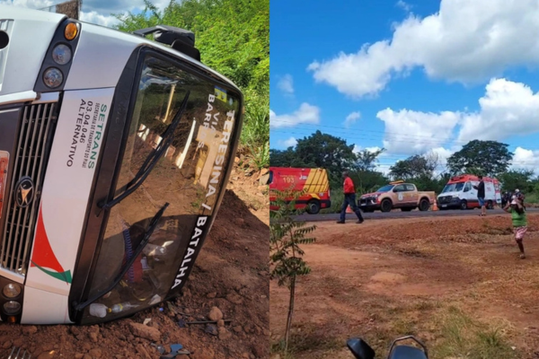 Van com cerca de 15 passageiros tomba na PI-113 e deixa feridos em José de Freitas