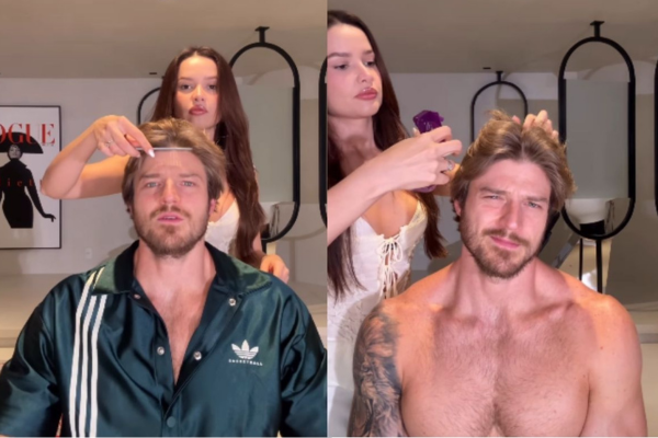 Juliette vira “cabeleireira por um dia” e corta o cabelo do noivo Kaique Cerveny