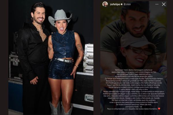 Zé Felipe e Ana Castela anunciam fim do namoro após dois meses juntos