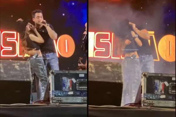 Maiara brinca ao abraçar Matheus Vargas durante show e pergunta aos fãs: “Esse vocês aprovam?”