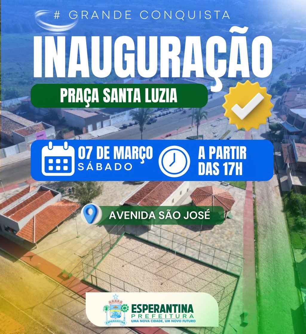 Praça Santa Luzia será inaugurada neste sábado (7) em Esperantina