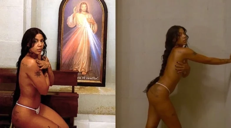 Rapper causa polêmica após posar seminua dentro de igreja
