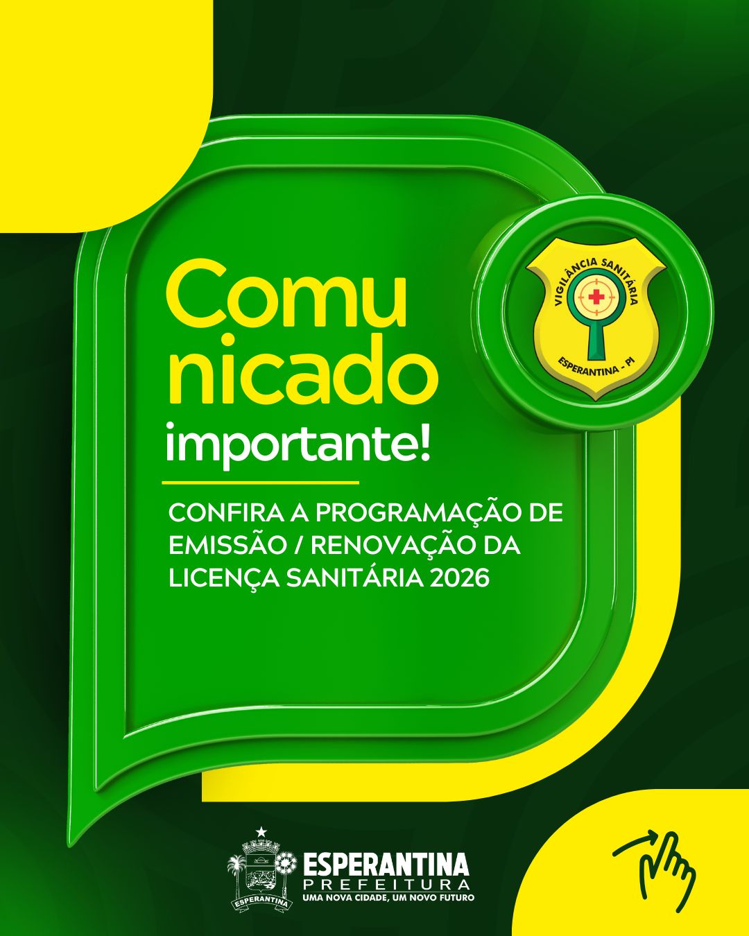 Prefeitura de Esperantina anuncia cronograma para renovação da Licença Sanitária